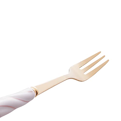 CJ 4 GARFOS AÇO INOX P/APERITIVO DOURADO C/CABO CERÂMICA BRANCO