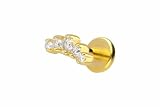 PIERCINGLINE Labret de titanio con rosca interior + accesorio de plata 925 Moissanita Arco – Dorado y plateado, Stablänge: 6mm | Stabstärke: 1,2mm, titanio, plata, Moissanita