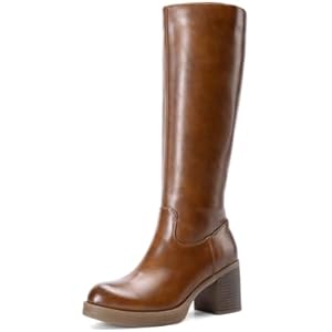 DREAM PAIRS Women's Knee High Boots Chunky Platform Heel Round Toe Boots for Women Side Zipper Stylish Comfortable Tall Boots