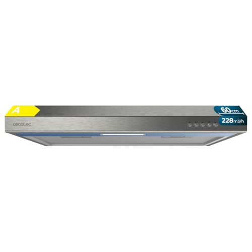 Cecotec Campana Extractora Convencional 60 cm Bolero Flux CM 602100 Inox A. Acabado Inox, Succión 228 m³/h, 3 Velocidades, Filtro de Aluminio, Clase A, Motor BLDC y Luz LED