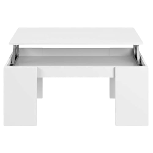 Table basse relevable Kendra blanche brillante 100x50 cm pour le salon - 6
