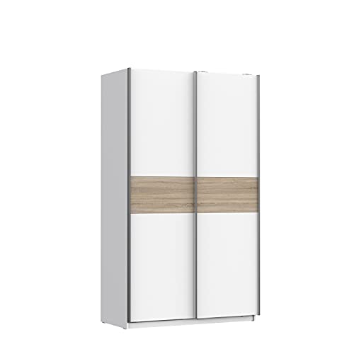 FORTE WINNER PLUS Schrank 120, Kleiderschrank, Schwebetürenschrank Skandinavisch, Schalfzimmerschrank 2-türig Einlegeböden Kleiderstange, Weiß / Sonoma Eiche, 120 cm breit x 210 cm hoch x 61 cm tief FORTE WINNER PLUS Schrank 120, Kleiderschrank, Schwebetürenschrank Skandinavisch, Schalfzimmerschrank 2-türig Einlegeböden Kleiderstange, Weiß / Sonoma Eiche, 120 cm breit x 210 cm hoch x 61 cm tief
