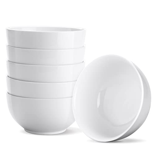 Yedio White Ceramic Cereal Bowls, 17 Ounce Porcelain Bowl For Kitchen Cereal Soup Rice Salad Pasta Dessert Snack Fruits Ice Cream, Set Of 6, Microwave Dishwasher Freezer Oven Safe Easy Clean Stackable #TOP3