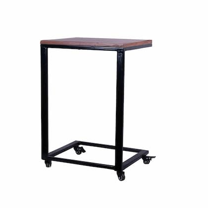 YMM DECOR Classic Side Portable End Table with Caster Wheels, C Shaped Multipurpose Wooden Table, Stroage Organizer Table for Home/Office