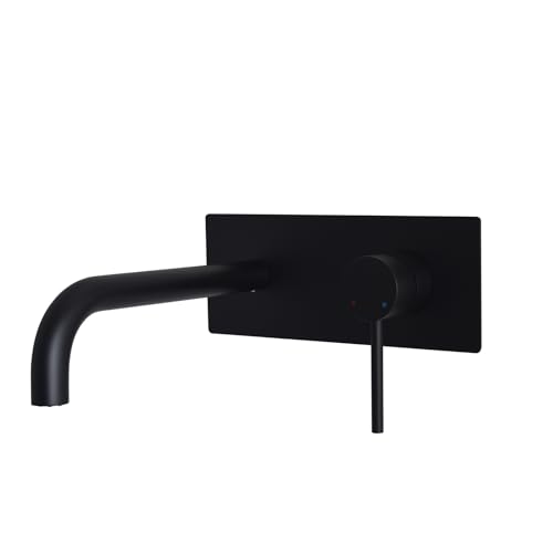 TRYWELL Wall Mount Bathroom Faucet, Matte Black, Single Handle, Drip-Free,