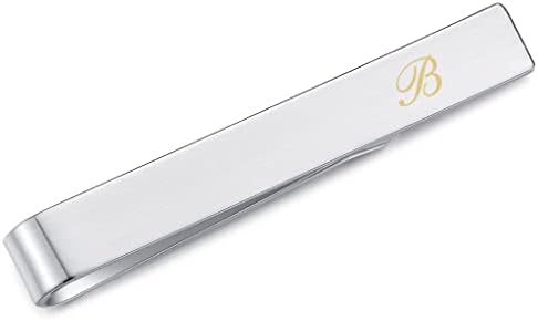 Honey Bear Mens Initial Alphabet Letter Tie Clip Bar - Normal Size Stainless Steel For Business Wedding Gift,5.4cm,Brushed Silver A - Z