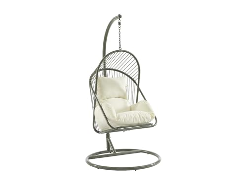 Vente-unique - Fauteuil Suspendu en résine tressée - Vert avec Coussins Blancs - LUTUS de MYLIA