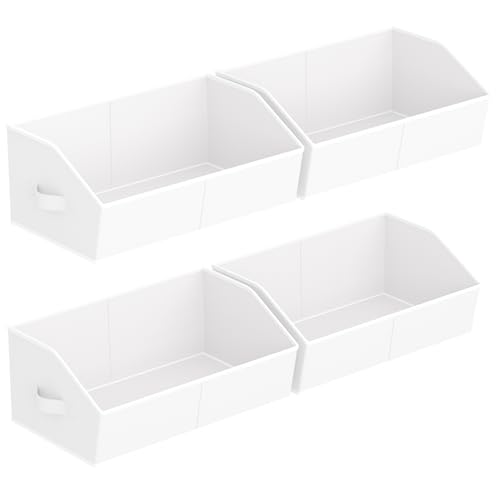 Image of Homsorout Storage Bins for Shelves - Large Trapezoid Closet Shelf Organizer, Fabric Organization Bins with Handles, Storage Baskets for Clothes, Towel, Purse, 4 Pack, White