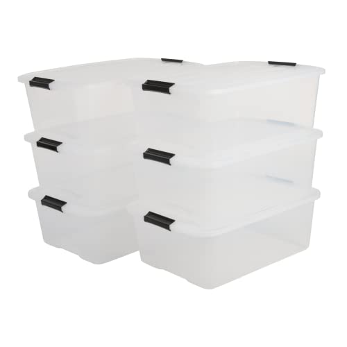 Iris Ohyama, Lot de 6 boîtes de rangement, 30 L, avec clips, empilable, salon, chambre, garage - Top Box TB-30 - Transparent Cover
