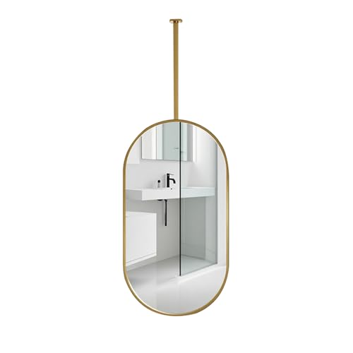 AKNHD-WY Ceiling Mirror - OvalBathroom Mirror - Ceiling Mounted Metal Rod Suspended Black/Gold with Metal Frame Design(Size:50 * 80cm,Color:Golden)