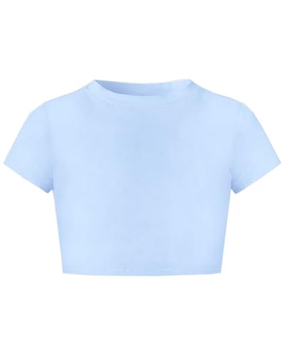 Image of Betusline Girls & Women Basic Summer Short Sleeve Slim Fit T-Shirts Soft Crewneck Crop Y2k Tee Cute Gym Fashion Clothes