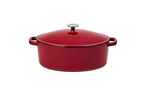 Gerlach 1760 Gusseisenpfanne 5,5 l Gusseisen Bräter Mit Deckel Cocotte Für Alle Herdarten Backofen Bordeaux Natur Iron