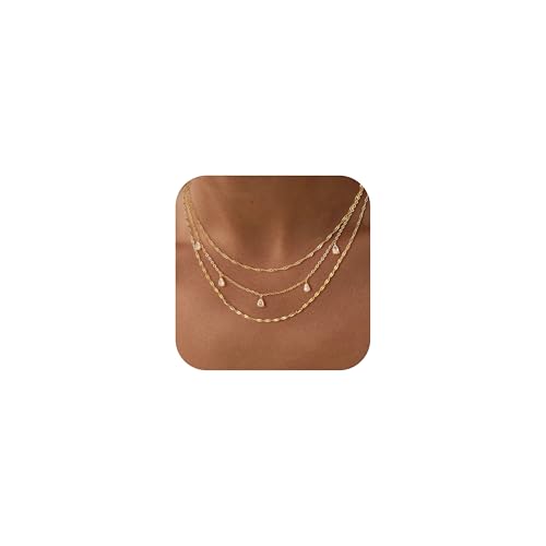 Layered Necklaces for Women, Dainty Gold Necklace Stack 14k Gold Plated Layering Cubic Zirconia Choker Necklaces for Women Trendy Simple Layered Gold Necklace Set Fashion Jewelry