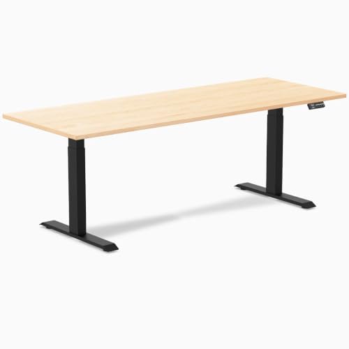 Image of Desky Dual Hardwood Sit Stand Desk Maple 80 inch Matte Black