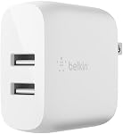 Belkin Double USB chargeur 24W (Double USB Chargeur mural pour iPhone 13, 12, 11, Pro, Pro Max, Mini, iPadS, 20, S20+, S20 Ultra, Pixel 4, Plus) USB-A Chargeur blanc
