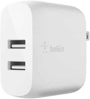 Belkin Dual Port USB Charger Block 24W - iPhone Charger Fast Charging - iPhone 17, Air, Pro, Pro Max, iPad, AirPods, Apple Watch, Samsung Galaxy S25, Nintendo Switch 2 & More - Cable Not Included