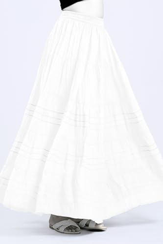 Image of Y X S Women's Rayon Flared Long Skirt with Gotta Lace Work | Free Size Ethnic Maxi Skirt for Festive, Party, Wedding, Casual Comfortable Flowy Skirt for Girls & Women White
