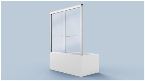 Double Sliding Bathtub Shower Door - Semi-Frameless, Waterproof, Tempered Glass - Chrome Finish, 56\"-60\" Wx58 H