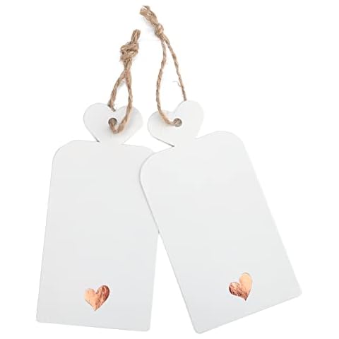 joycraft 100pcs Blank Gift Tags with String,White Paper Tags with Foil Rose Gold Heart,Personalized Gift Tags for Birthday,Party,Gift Wrapping,Baby Shower，Wedding Favor and Valentine's Day (4"x2") Cover