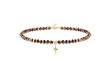 PEARLADA Tiger Eye Beaded Choker, Healing Crystal Necklace for Women, 18k Gold Star Charm Pendant Ne