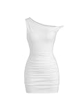 SOLY HUX Women's Summer Mini Dresses Off The Shoulder Ruched Bodycon Graduation Dress Sexy Going Out Party Club Outfits Plain White XS