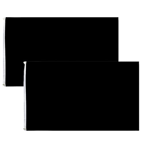 2 Pack Black Flags 5ft x 3ft Banners Pennant Double Stitched Vivid Color Plain Black Flags Polyester Decoration for Garden Room Game Parade Sport Events Festival Party 90 X 150cm with Brass Grommets