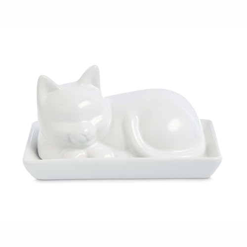 HIC Kitchen Cat Butter Dish with Lid, Fine Porcelain