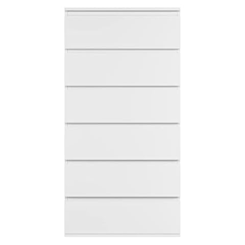FOREHILL Chest of Drawers with 6 Drawers 118.5cm Tall Storage Cabinet Freestanding Dresser Wooden Cupboard White for Bedroom Living Room Cover
