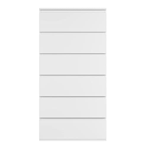 FOREHILL Kommode mit 6 Schubladen Highboard weiß Schubladenschrank Sideboard für Schlafzimmer Flur Wohnzimmer 60x40x118,5cm aus Holz Cover