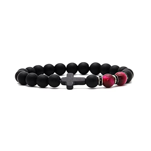 Image of Xusamss Fashion 8MM Matte Agate Beads Bracelet Cross Elastic Bracelet,7 1 /2 Wrist
