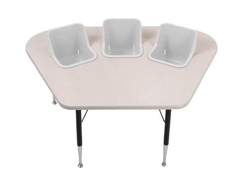 Toddler Tables 3-Seat Modular Feeding Table, Natural Linen Top, Yellow Seats