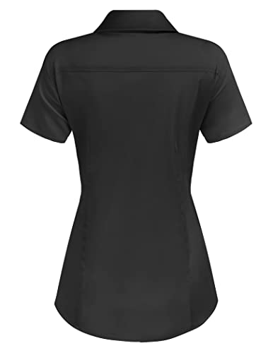 HOTOUCH Womens Black Button Up Shirts Short Sleeve Server Shirt Waitress Shirt Blouse Staff Uniform (Black S)