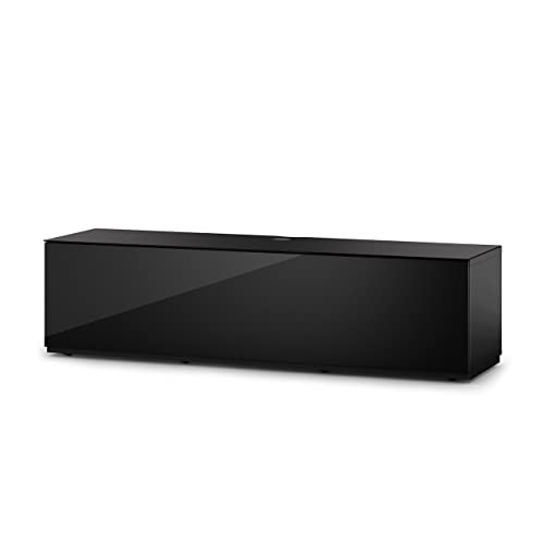 SONOROUS ST-160 Premium TV Stand with Black Wood & Black Wood Cover - Luxury Entertainment Center & Media Console for Living Room - High Gloss Modern TV Cabinet up to 75 Inches - Sleek Storage Design