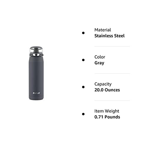 Zulu Swift Stainless Steel Vacuum Insulated Water Bottle With Silicone Straw, 20Oz (Gray) #TOP1