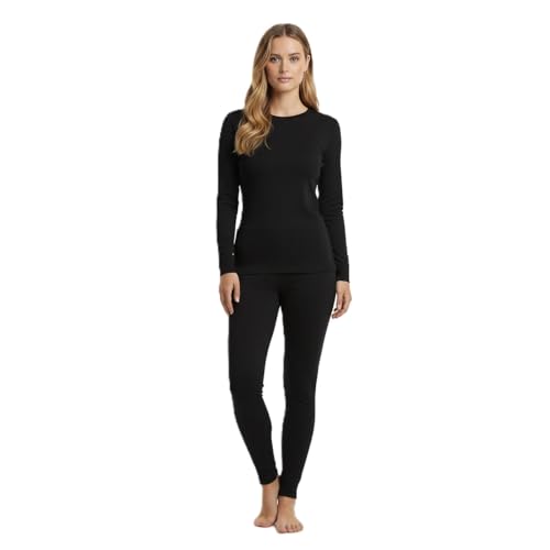 BestSale247 Damen Mädchen Merino Wolle Thermo Unterwäsche Set (Hemd + Hose) warmes Winter Skiunterwäsche Merinowolle (Schwarz, M)