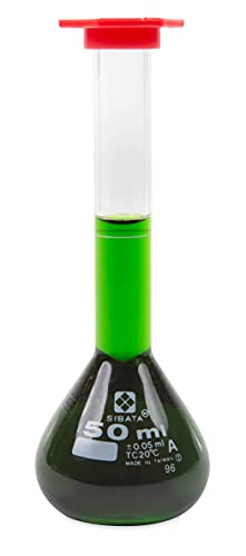 Vee Gee Scientific Sibata 2303A-50 Class A 50mL Volumetric Snap Cap Flasks (Pack of 4)