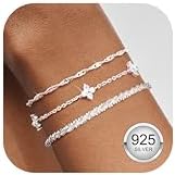Finrezio 3 Piezas Pulsera de Plata de Ley 925 Pulsera Oro para Mujer Pulseras Apilables Chapadas Oro 14 Quilates Pulseras Cadena Circón Ajustables Juego Pulseras Joyería para Mujeres