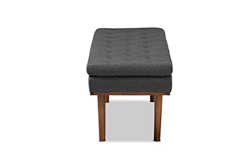 Baxton Studio Arne Mid-Century Modern Dark Grey Fabric Upholstered Walnut Finished Bench #TOP2