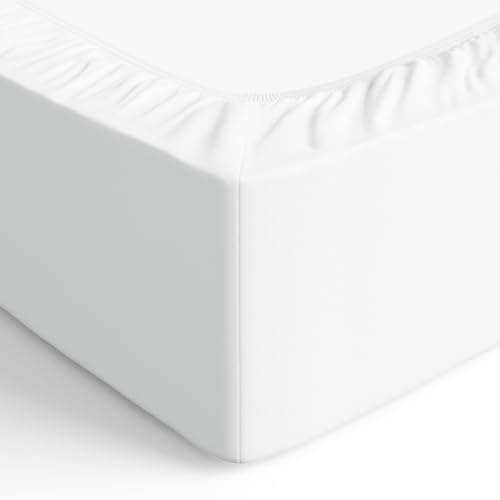 Amazon Basics Jersey Spannbettlaken, 100% Baumwolle, Spannbetttuch - Matratzenhöhe bis 30 cm, 120 x 200 cm, Weiß 4