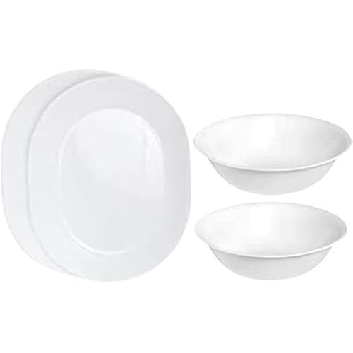 Corelle 12-1/4-Inch Serving Platter, Winter Frost White - 2-Pack with 1-Quart Serving Bowl, Winter Frost White 2PK - Bundle Set of 4