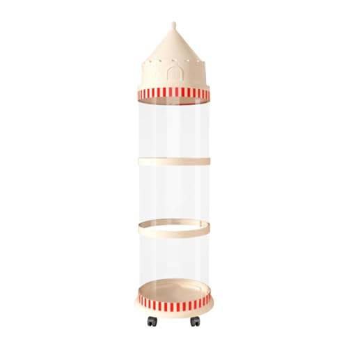 Yunmeryker Almacenamiento de Peluches Contenedor Transparente Tubo de Almacenaje Organizador Infantil con Diseño de Castillo Y Ruedas Protección contra El Polvo, 127 Cm X 30 Cm