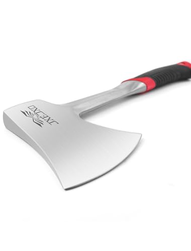 JXE JXO 14.4" Camping Hatchet with Full Tang Forged Construction & Ergonomic Shock Absorbing Grip, Hatchet Axe with Nylon Sheath (Red