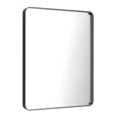 LOAAO 30X36 Inch Black Metal Framed Bathroom Mirror for Wall, Matte Black Bathroom Vanity Mirror Farmhouse, Anti-Rust, Tempered Glass, Hangs Horizontally or Vertically