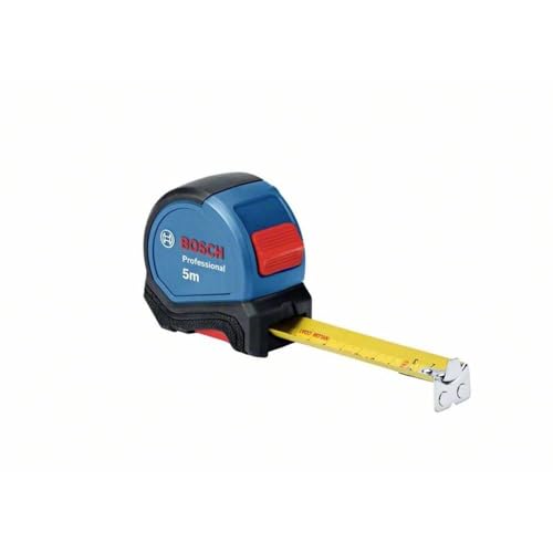 Bosch Professional Maßband 5 m (Einhandbedienung, Gürtelklemme, Magnethaken, 2 Stopp-Tasten, 27 mm Nylon-Stahlband)