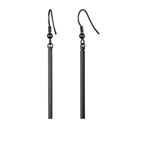 FindChic Ohrringe Schwarz Edelstahl Stab Ohrringe Damen Lang Hängend Minimalistische Ohrhaken Bar Ohrhänger Hängeohrringe Long Earrings Ohrschmuck für Paar Pärchen