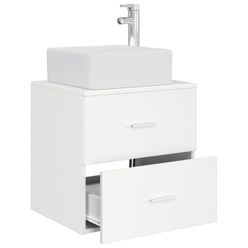 Lavabo de pared compacto de 49,5 cm con mueble blanco para baños pequeños 5