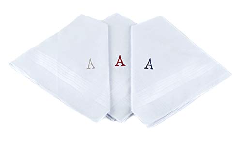 Initial Handkerchief for Men, Monogrammed Boxed 3 Piece Set,100% Cotton