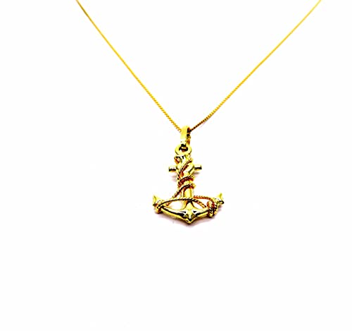 Donna Ragazza Bambini PEGASO GIOIELLI Collana da Donna in Oro Giallo 18kt (750) Catenina Veneta Pendente Ancora Filo Corda