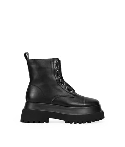 BOSANOVA Bottes militaires noires avec fermeture éclair centrale, détails à lacets et semelle plateforme Track., Noir , 39 EU