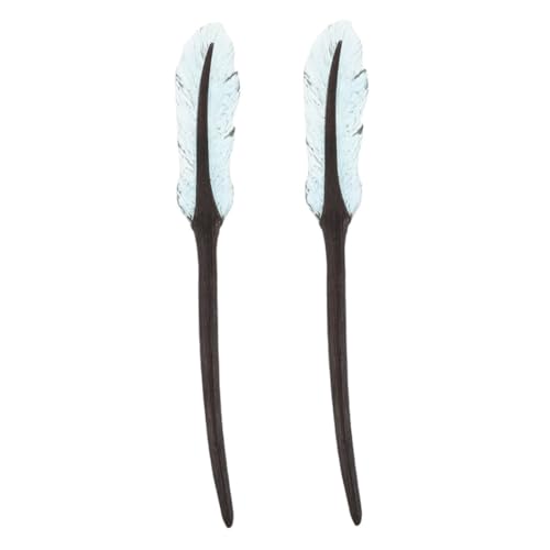 Épingle à cheveux en bois plume bleue Veemoon pour chignon quotidien et travail - Lot de 2